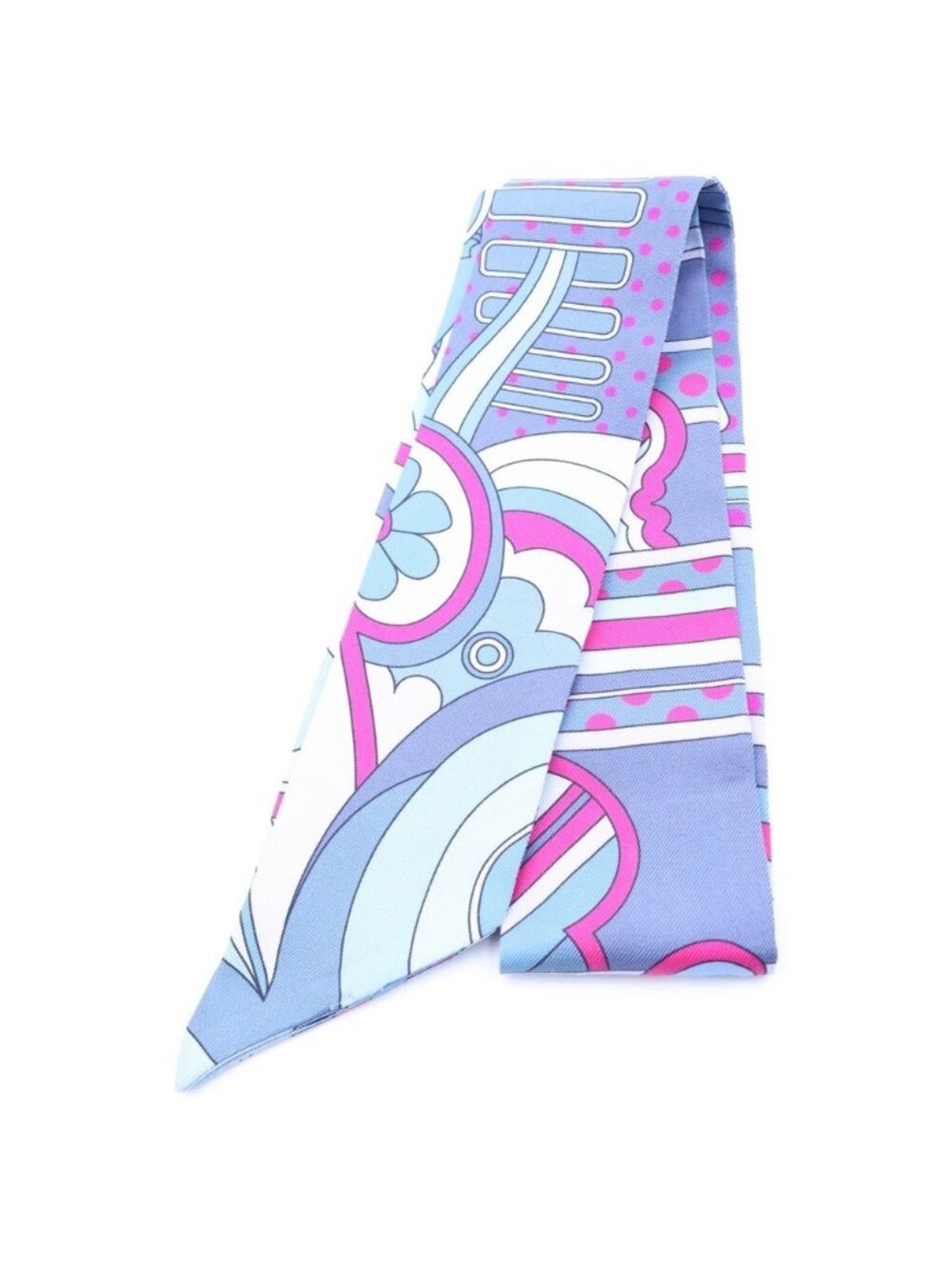 Hermes Twilly Faubourg Rainbow Scarf Blue Silk